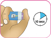 Thumb Holding Purple Injection Button for 10 Seconds