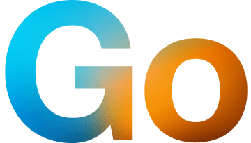 Large colorful text of the word go
